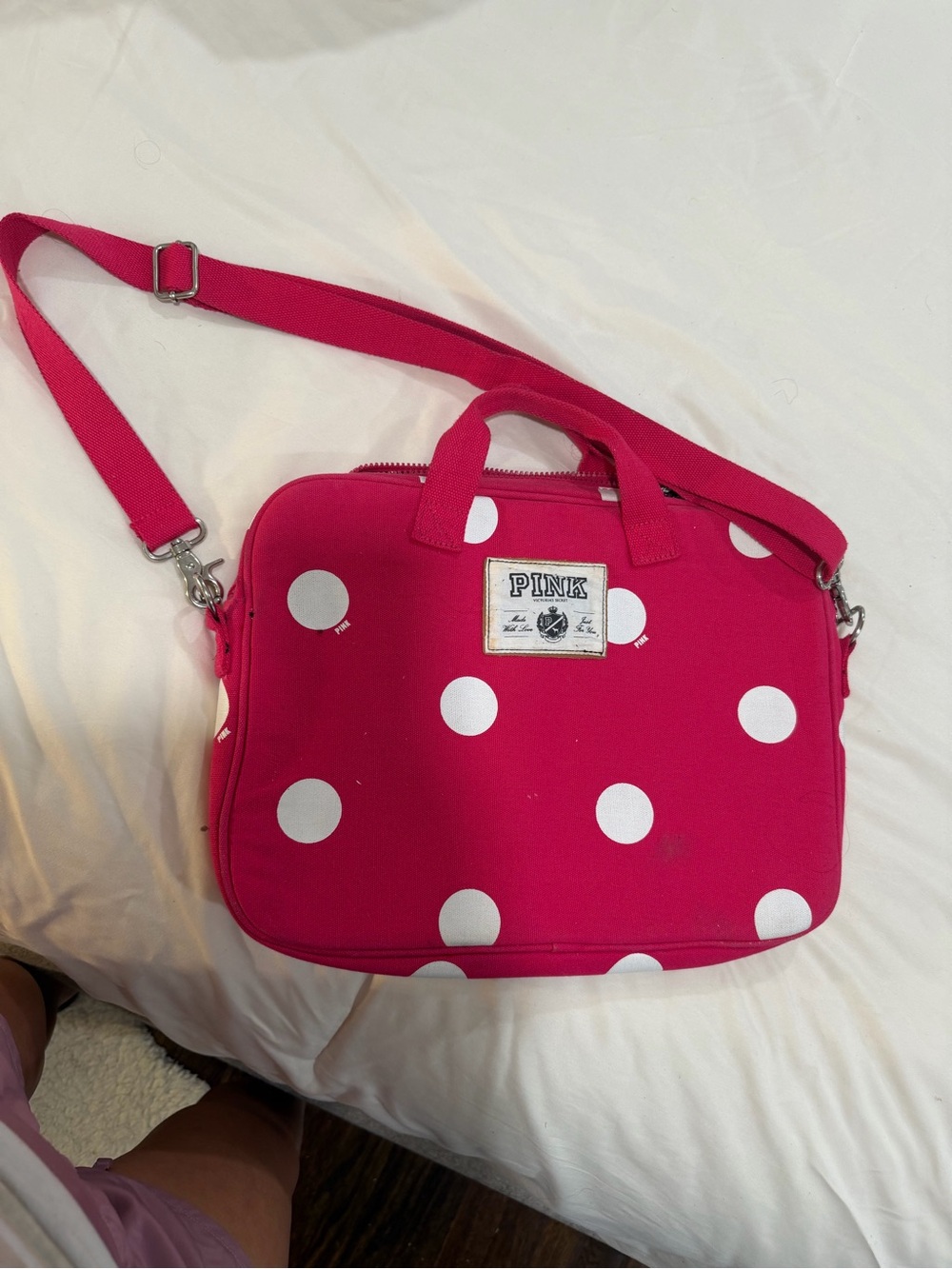 PINK Victoria's Secret Hot Pink Polka Dot Laptop Bag